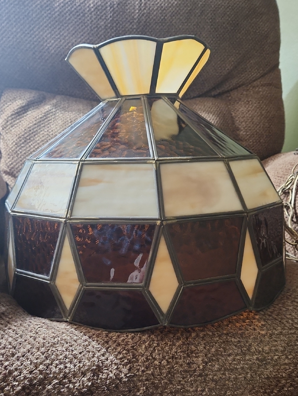 Vintage Tiffany-Style Pre-1980s Hanging Stained Glass Lamp